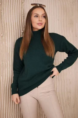 Pulover verde din tricot cu continut de lana