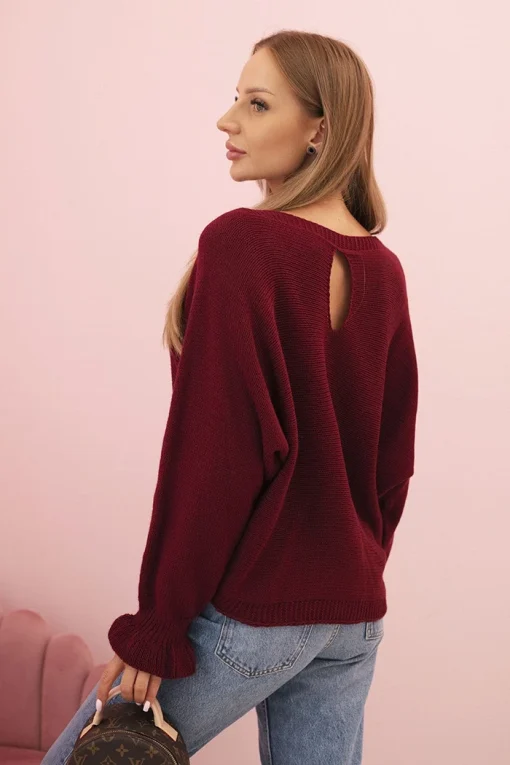 pulover-visiniu-lejer-cu-maneci-ondulate