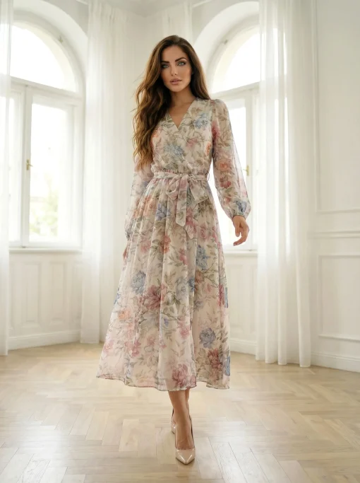 rochie-alba-lunga-din-tencel-cu-imprimeu-floral-pastelat
