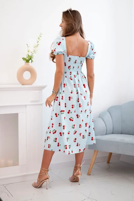 rochie-albastra-cu-imprimeu-de-cirese