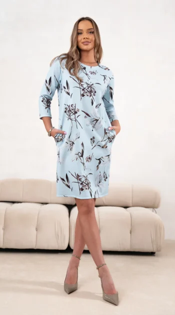 rochie-albastra-cu-imprimeu-floral-si-buzunare