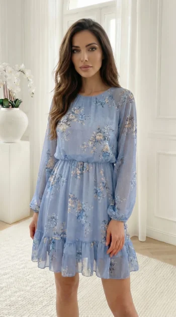 rochie-albastra-cu-volan-si-imprimeu-floral-romantic