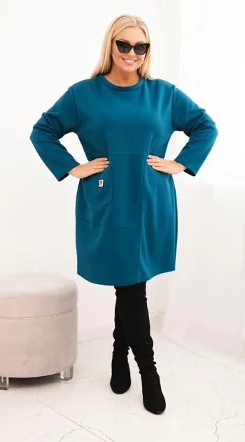 rochie-albastra-marime-mare-cu-croiala-lejera