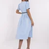 rochie-albastra-midi-cu-maneci-scurte-si-curea-in-talie