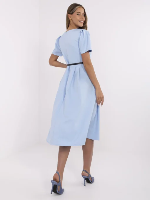 rochie-albastra-midi-cu-maneci-scurte-si-curea-in-talie