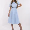 rochie-albastra-midi-cu-maneci-scurte-si-curea-in-talie