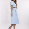rochie-albastra-midi-cu-maneci-scurte-si-curea-in-talie