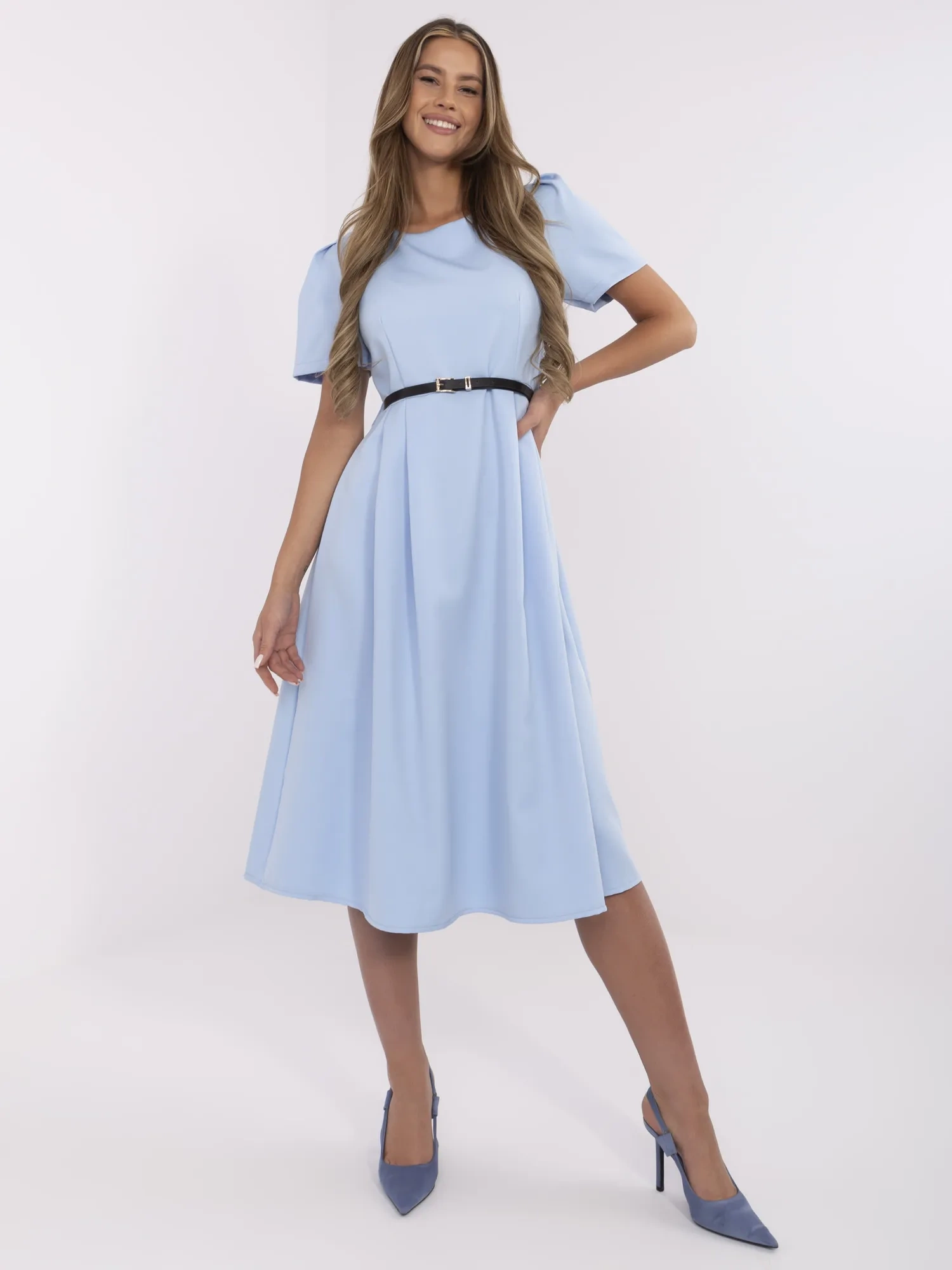 Rochie albastra midi cu maneci s...