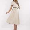 rochie-bej-midi-cu-maneci-scurte-si-curea-in-talie