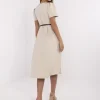 rochie-bej-midi-cu-maneci-scurte-si-curea-in-talie