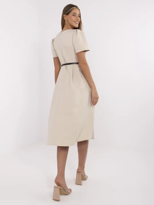 rochie-bej-midi-cu-maneci-scurte-si-curea-in-talie