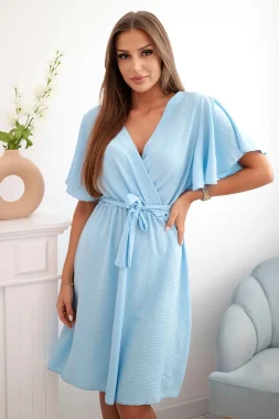 Rochie bleu cu decolteu petrecut si cordon in talie