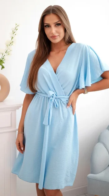 rochie-bleu-cu-decolteu-petrecut-si-cordon-in-talie