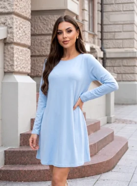 Rochie bleu din vascoza cu croiala lejera