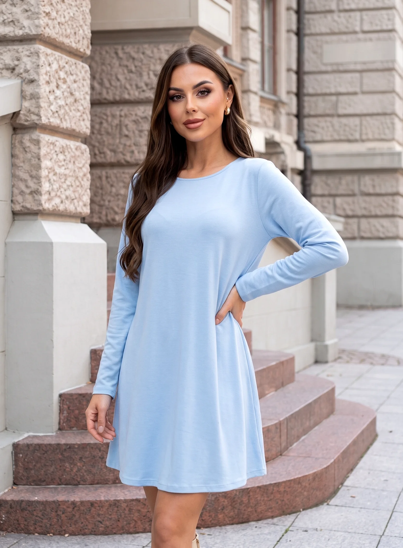 Rochie bleu din vascoza cu croiala lejera