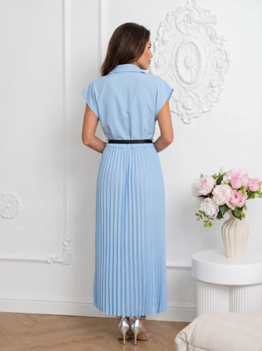 rochie-bleu-eleganta-tip-sacou-cu-fusta-plisata-si-curea