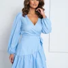 rochie-bleu-petrecuta-cu-volane-si-maneci-lungi