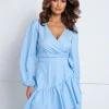 rochie-bleu-petrecuta-cu-volane-si-maneci-lungi