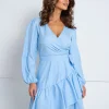 rochie-bleu-petrecuta-cu-volane-si-maneci-lungi
