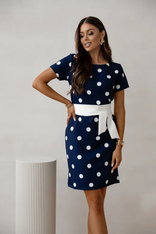 rochie-bleumarin-cu-buline-albe-si-cordon-in-talie