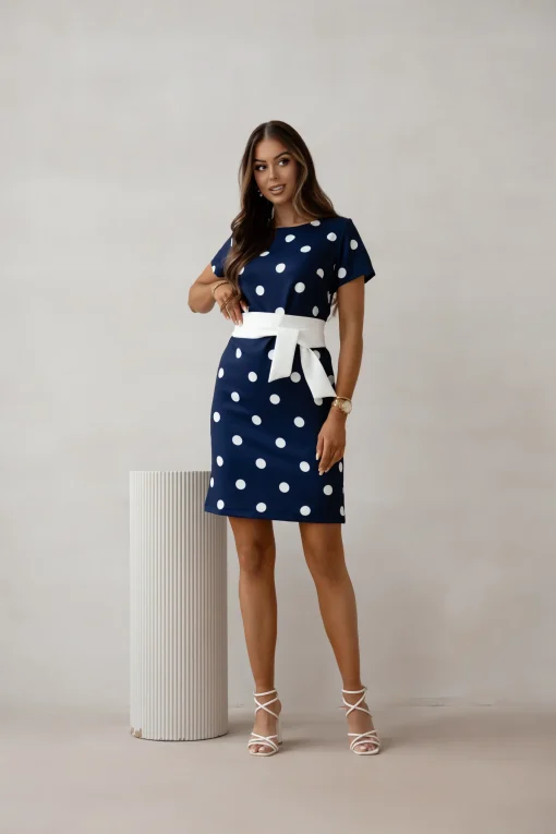 rochie-bleumarin-cu-buline-albe-si-cordon-in-talie