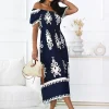 rochie-bleumarin-cu-imprimeu-crem-si-bust-elastic