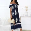 rochie-bleumarin-cu-imprimeu-crem-si-bust-elastic
