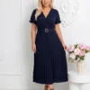 rochie-bleumarin-plisata-midi-cu-curea-in-talie-si-decolteu-in-v