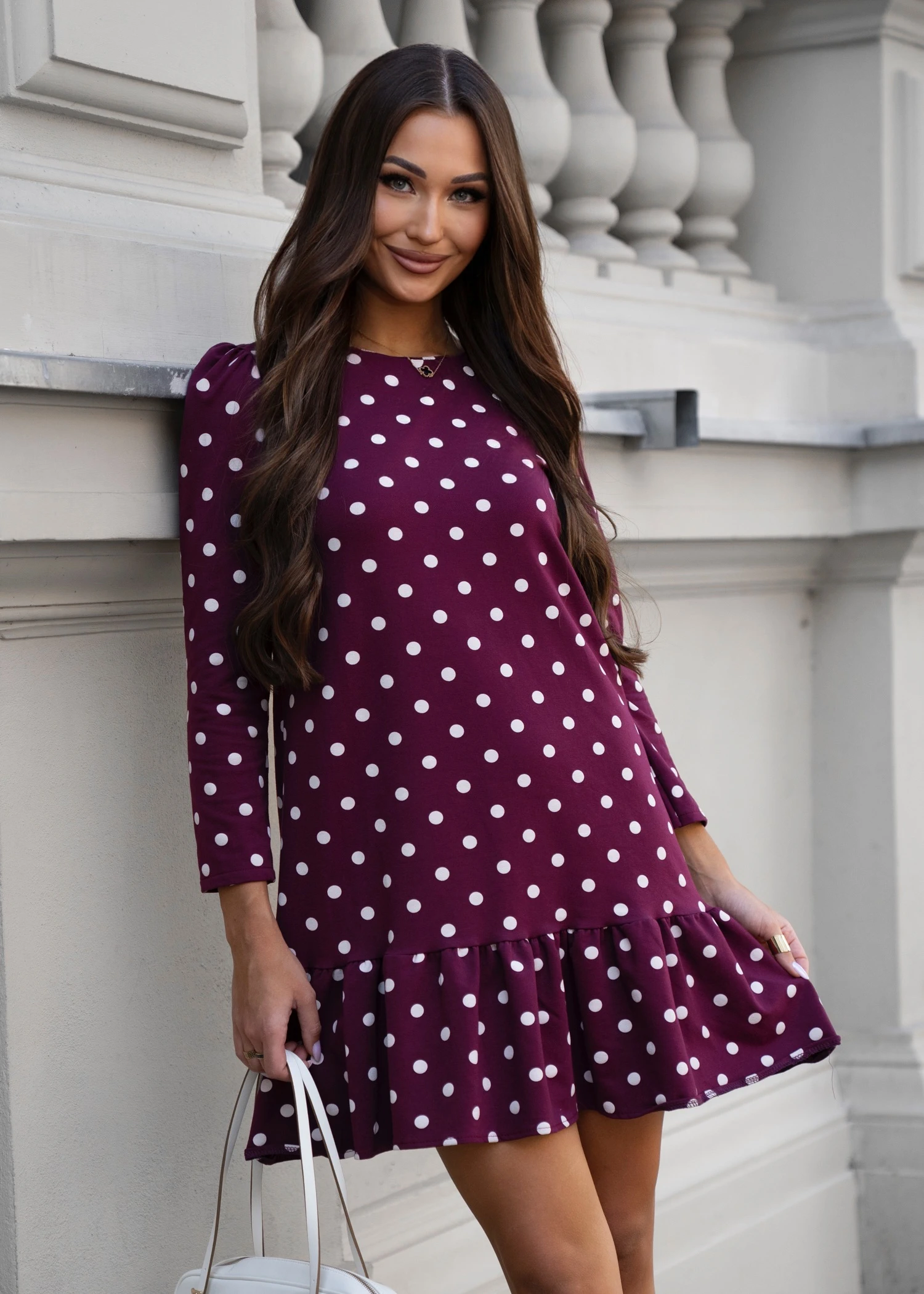 Rochie bordo din bumbac cu bulin... - 2 | YEO