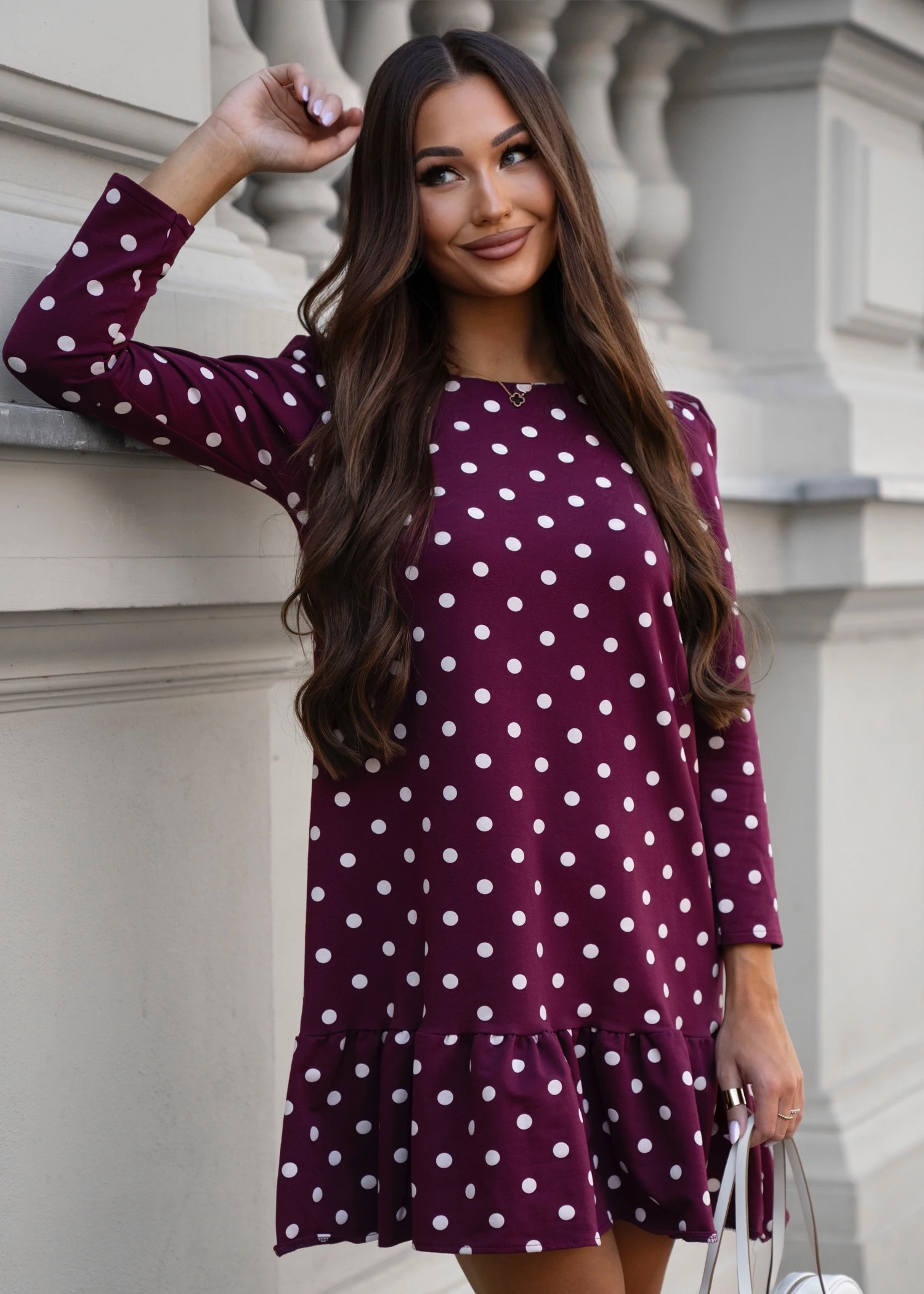 Rochie bordo din bumbac cu bulin... - 3 | YEO