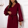 rochie-bordo-eleganta-scurta-cu-maneci-bufante-si-cordon-in-talie