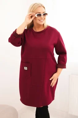 Rochie burgundy marime mare cu croiala lejera