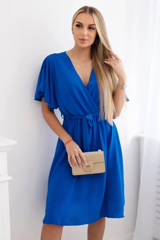 rochie-cu-decolteu-petrecut-si-cordon-in-talie-albastru-regal