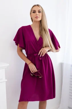 Rochie cu decolteu petrecut si cordon in talie plum