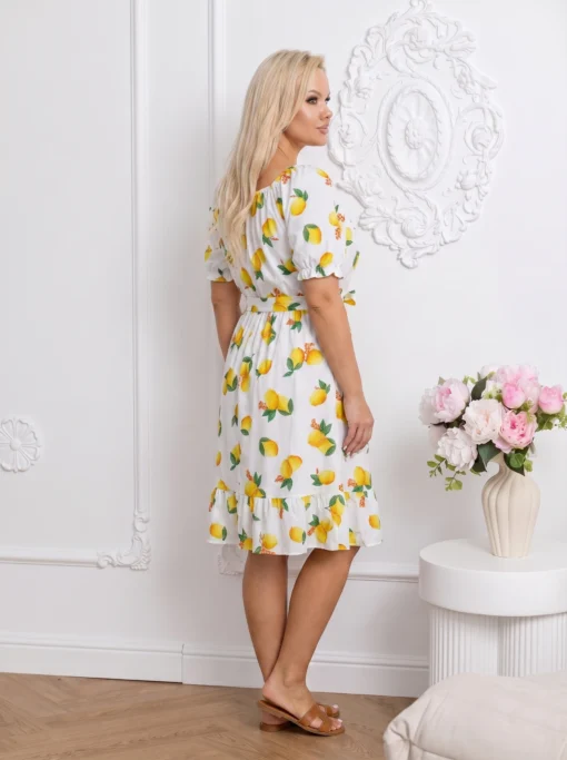 rochie-de-vara-alba-cu-imprimeu-lamai-si-cordon-in-talie