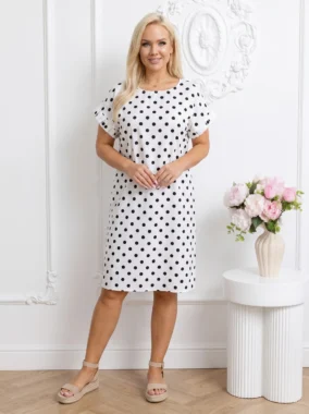 Rochie de vara lejera alba cu buline din vascoza