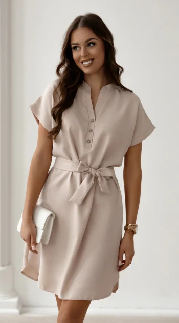 rochie-din-in-bej-cu-cordon-si-nasturi-decorativi