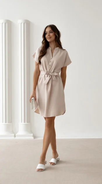 rochie-din-in-bej-cu-cordon-si-nasturi-decorativi
