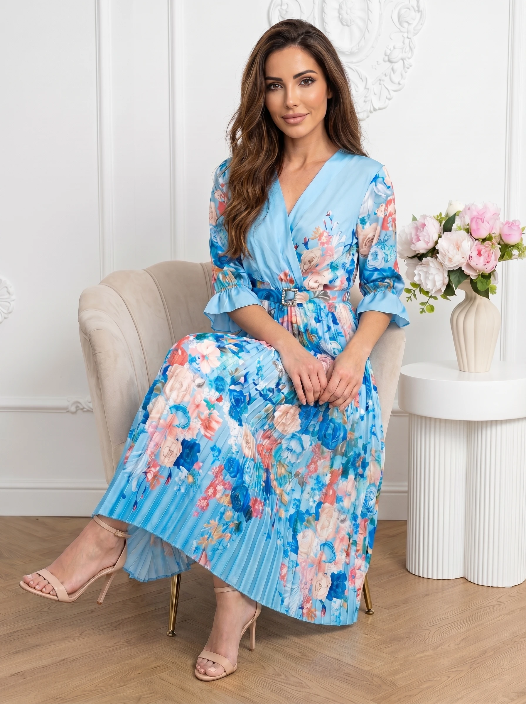 Rochie eleganta albastra plisata... - imagine 3