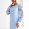 rochie-eleganta-bleu-cu-maneci-din-dantela