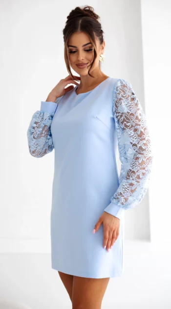 rochie-eleganta-bleu-cu-maneci-din-dantela