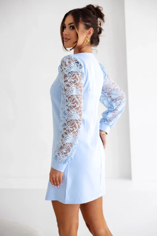 rochie-eleganta-bleu-cu-maneci-din-dantela