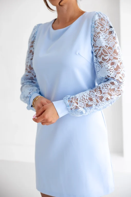 rochie-eleganta-bleu-cu-maneci-din-dantela