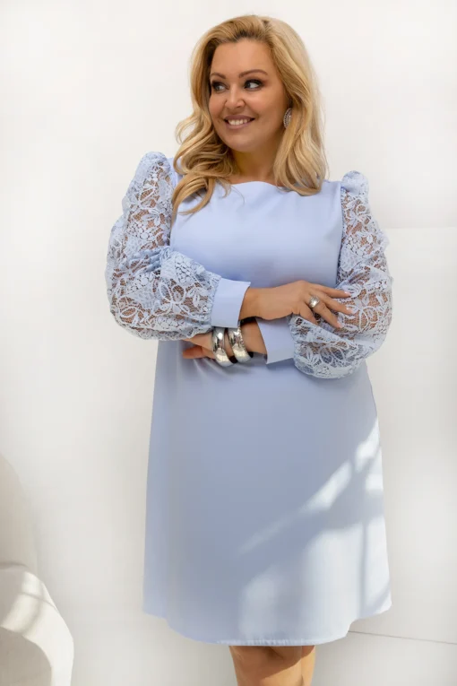 rochie-eleganta-bleu-cu-maneci-din-dantela