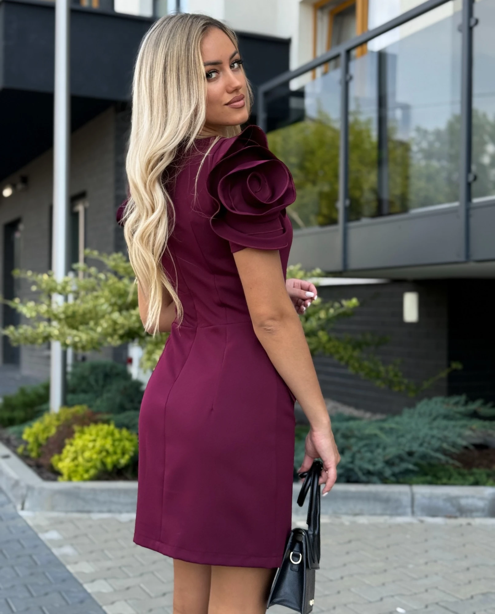 Rochie eleganta bordo cu volane ... - 1 | YEO