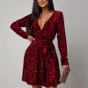 rochie-eleganta-bordo-scurta-cu-paiete-si-cordon-satinat