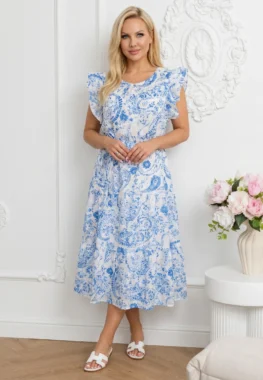 Rochie eleganta cu broderie englezeasca si maneci cu volane