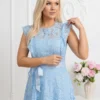 rochie-eleganta-din-dantela-bleu-cu-cordon-in-talie