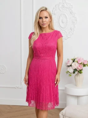Rochie eleganta din dantela cu pliuri fucsia