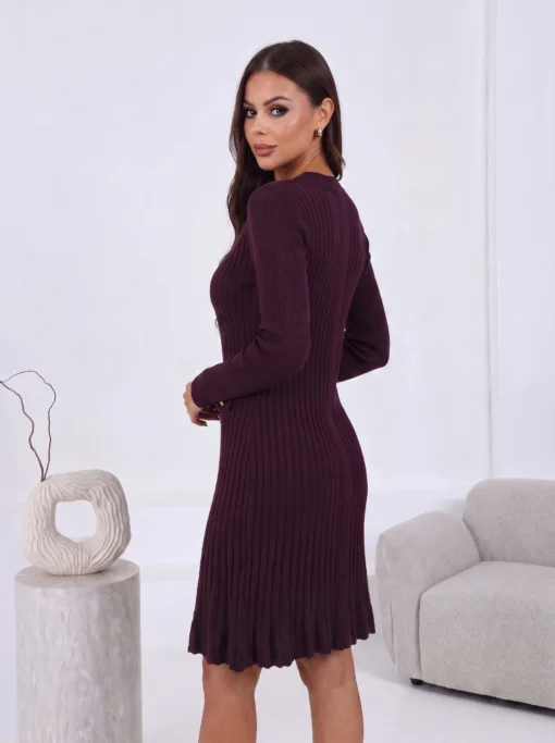 rochie-eleganta-din-tricot-striat-cu-nasturi-aurii
